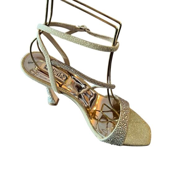 Badgley Mischka Sally Curvy Heel Stiletto Sandal Gemstone Plantino Gold NEW 10 - Picture 10 of 13